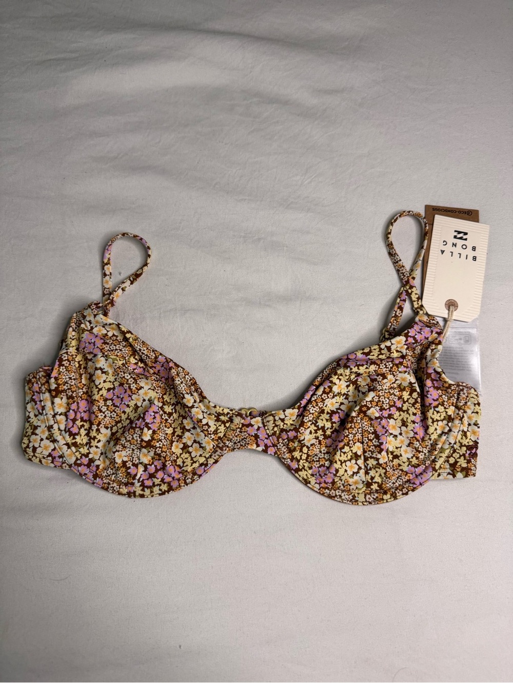 Billabong Floral Underwire Bikini Top - Pink & Brown & Cream size large